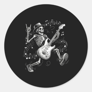 Skelett, das Gitarrenmusik für Männer und Frauen R Runder Aufkleber