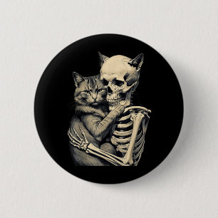 Skelett, das Katzenliebhaber umarmt, Halloween lus Button