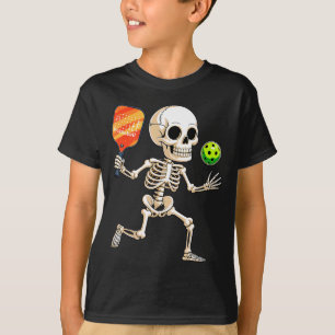 Skelett, das Pickle-Ball-Halloween-Kostüm spielt T-Shirt