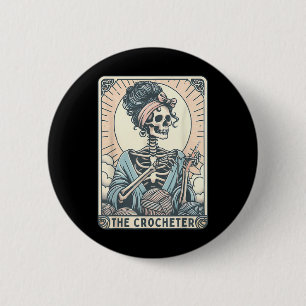 Skelett Die Häkelnde Mutter Tarotkarte Strickerin Button