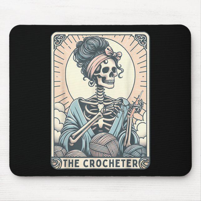 Skelett Die Häkelnde Mutter Tarotkarte Strickerin  Mousepad (Vorne)