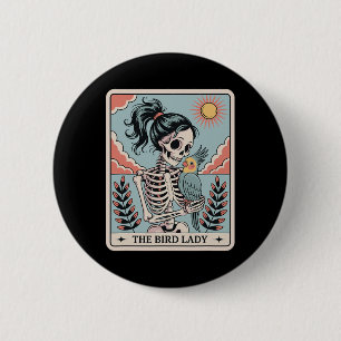 Skelett Die Vogel Lady Tarot Karte Skelett Hallowe Button