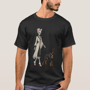 Skelett Dobermann Pinscher Hund Gehen Halloween Mä T-Shirt