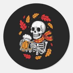 Skelett Drink Bier Funny Halloween Herbst Herbst Runder Aufkleber