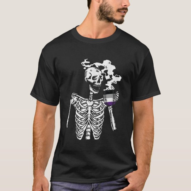 Skelett Drink Kaffee Asexual Pride Skull LGBTQ T-Shirt (Vorderseite)