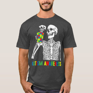 Skelett Drink Kaffee Autismus Bewusstseinsfrage Pu T-Shirt