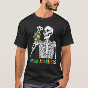 Skelett Drink Kaffee Autismus Bewusstseinsfrage Pu T-Shirt