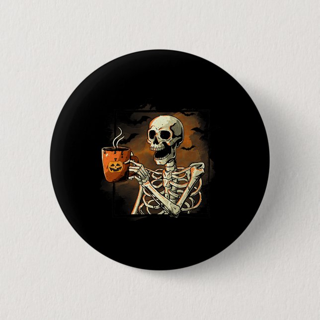 Skelett Drink Kaffee Funny Skull Halloween Cos Button (Vorderseite)