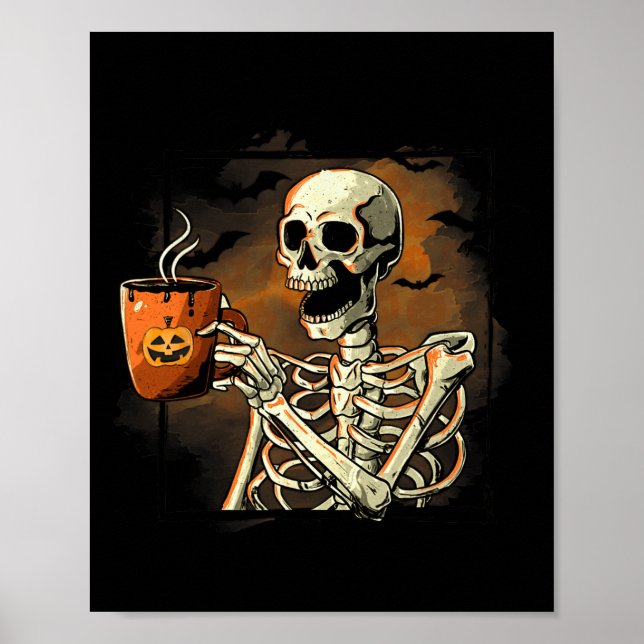 Skelett Drink Kaffee Funny Skull Halloween Cos Poster (Vorne)