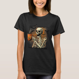Skelett Drink Kaffee Funny Skull Halloween Cos T-Shirt
