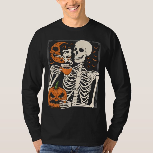 Skelett Drink Kaffee Lover Halloween Schädel ML T-Shirt (Vorderseite)