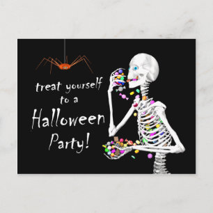 Skelett Eating Halloween Candy (and Spider) Party Postkarte