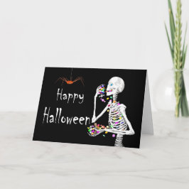 Skelett Eating Halloween Candy (mit Spinnen) Karte