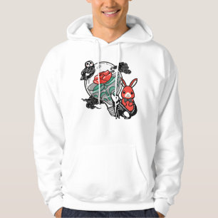 Skelett-Eule & rote Rosen-Glühbirnen-Kunst Hoodie