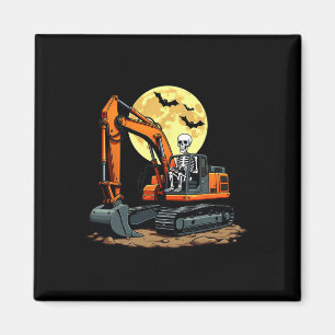 Skelett fährt Bagger Halloween Baustelle Magnet