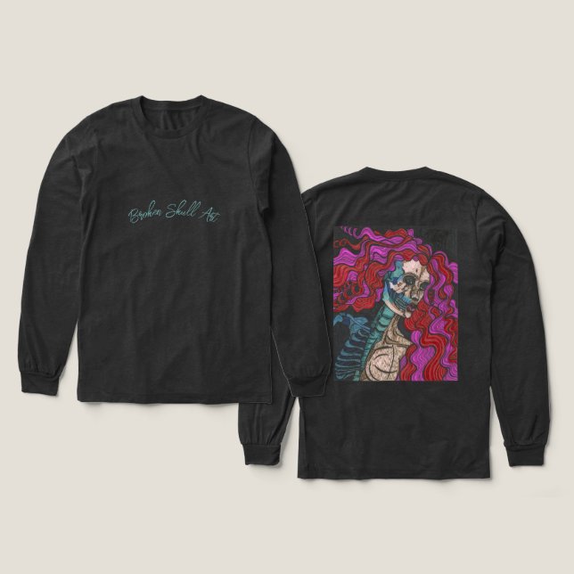 Skelett Frau Langarm Tri-Blend Shirt (Design Vorderseite & Rückseite)