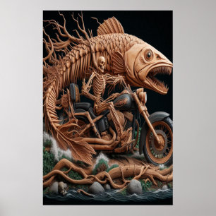 Skelett fuhr seinen Chopper mit dem Fahrrad durch  Poster