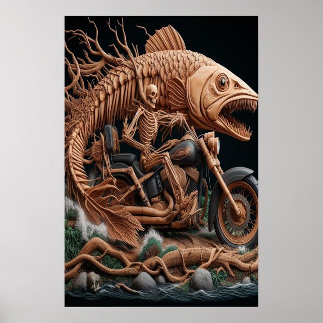 Skelett fuhr seinen Chopper mit dem Fahrrad durch  Poster (Vorne)