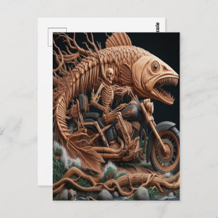 Skelett fuhr seinen Chopper mit dem Fahrrad durch  Postkarte