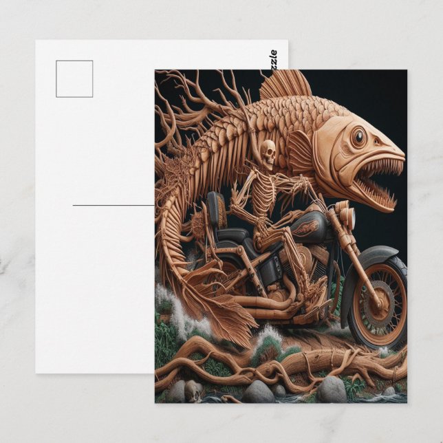 Skelett fuhr seinen Chopper mit dem Fahrrad durch  Postkarte (Vorne/Hinten)