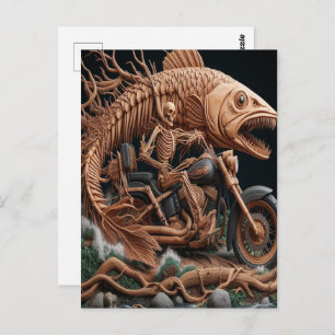 Skelett fuhr seinen Chopper mit dem Fahrrad durch Postkarte