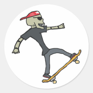 Skelett für Skateboarding Runder Aufkleber