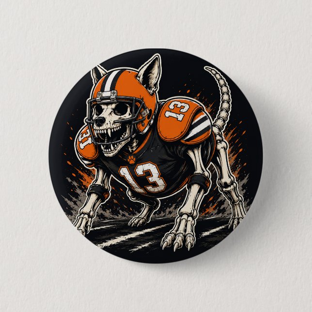 Skelett-Fußball-Hund-Comic-Art Button (Vorderseite)