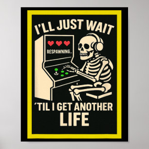 Skelett-Gamer-Arcade-Design – Lustiges Retro-Gamin Poster