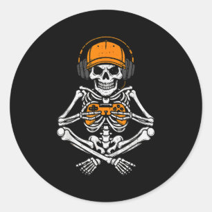 Skelett-Gamer-Videospiel-Halloween-Kostüm Junge Runder Aufkleber