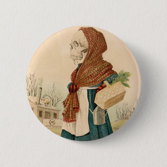 Skelett-Gemüse-Dame Button (Vorderseite)