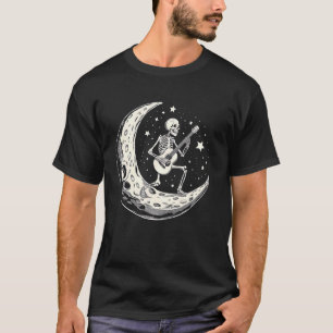 Skelett-Gitarrist Mond Halbmond Sternen Musik spie T-Shirt