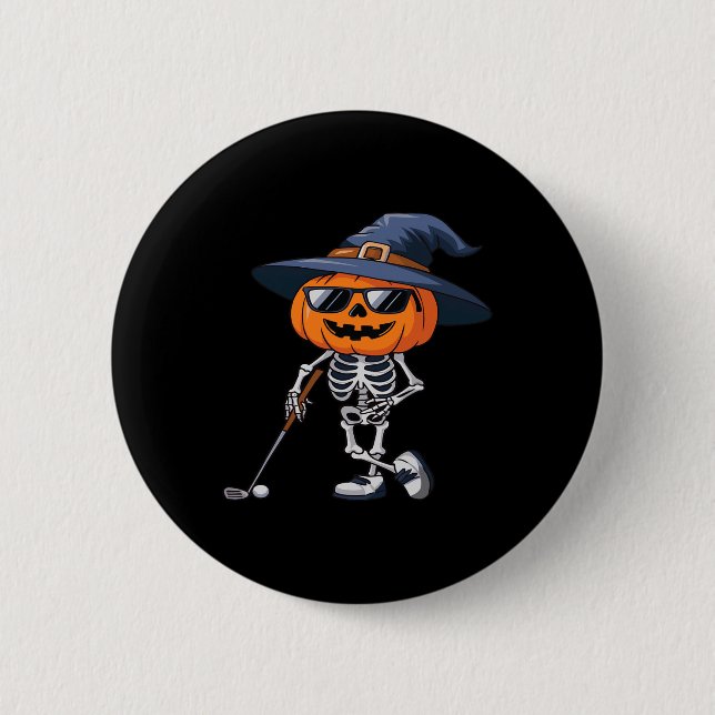 Skelett-Golf-Halloween-Kürbis-Golfer-Tee Button (Vorderseite)