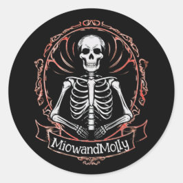 Skelett Goth Style Schwarzer Schädel Runder Aufkleber
