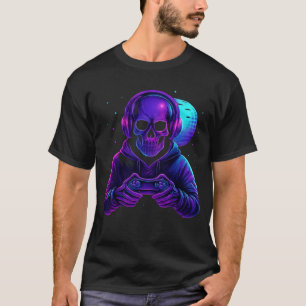 Skelett Halloween-Totenkopf-Gamer Grusel-Kürbis-Sp T-Shirt