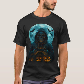 Skelett Halloween-Totenschädel-Gamer-spooky-Kürbis T-Shirt
