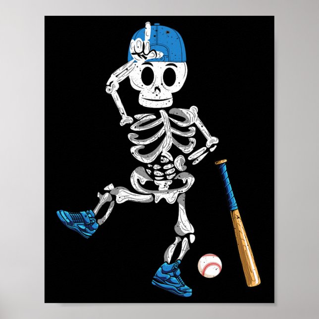 Skelett Halloween Vintage Baseballspielend  Poster (Vorne)