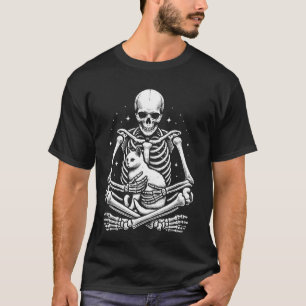 Skelett hält eine Katze faules Halloween-Kostüm Ka T-Shirt