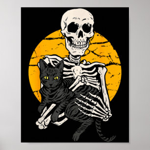 Skelett hält eine schwarze Katze lustige Halloween Poster
