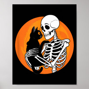 Skelett hält eine süße schwarze Katze - Skelett Ku Poster