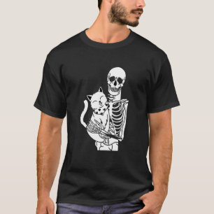Skelett hält faules Halloween-Kostüm Skelett Katze T-Shirt