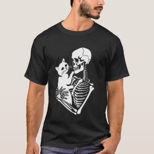 Skelett hält Katze Süße Katzenliebhaber Lustiges H T-Shirt