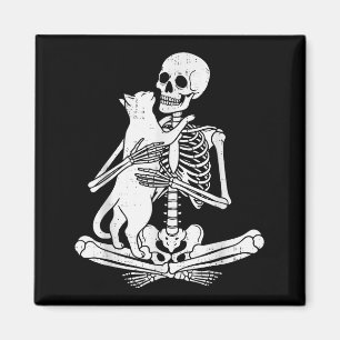 Skelett hält lustige Katze Soky Halloween Meow Kit Magnet