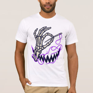 Skelett-Hand-Faden-Nadel-Shirt Gothic-Kunsthandwer T-Shirt