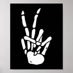 Skelett-Hand-Friedenszeichen-Knochen Poster