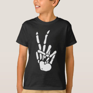 Skelett-Hand-Friedenszeichen-Knochen T-Shirt