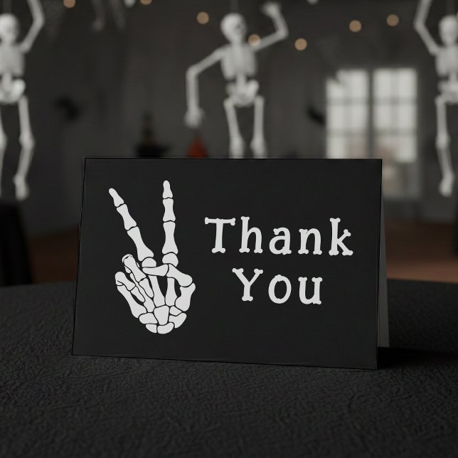 Skelett-Hand-Friedenszeichen Schwarz Dankeskarte (Skeleton Hand Peace Sign Black Thank You Card
)