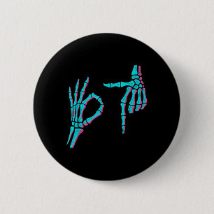 Skelett Hand Funny Sechs Sieben 6 7 Meme 67 Hallow Button