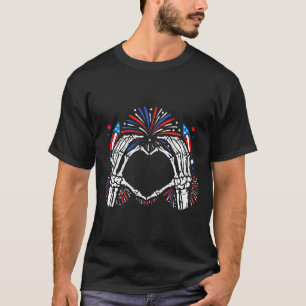 Skelett-Hand-Herz 4. Juli USA patriotisch T-Shirt
