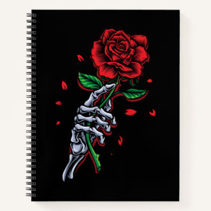 Skelett Hand mit Rose - Gotische Romantik Kunst Notizbuch