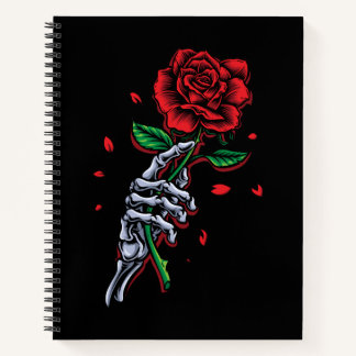 Skelett Hand mit Rose - Gotische Romantik Kunst Notizbuch